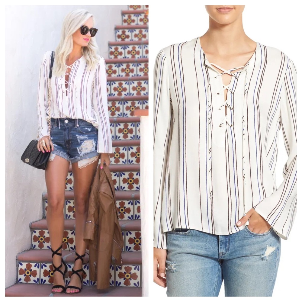 ⭐️ NWT WAYF Striped Lace Up Top XS